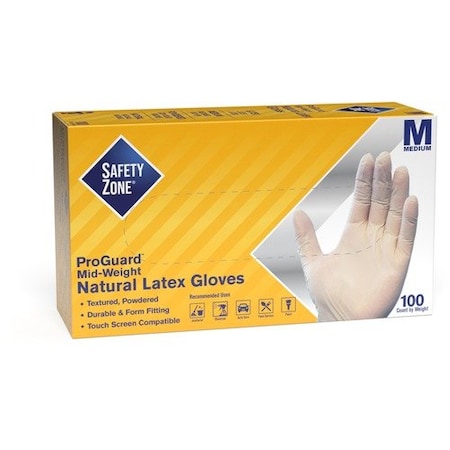 Safety Zone GRDR-1T, Disposable Gloves, 4 mil Palm, Latex, Powdered, M, 100 PK, Natural SZNGRDRMD1T
